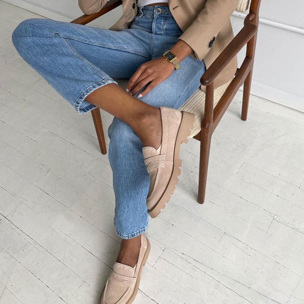 STEVE MADDEN Tan Suede Chunky Lug Sole Loafer